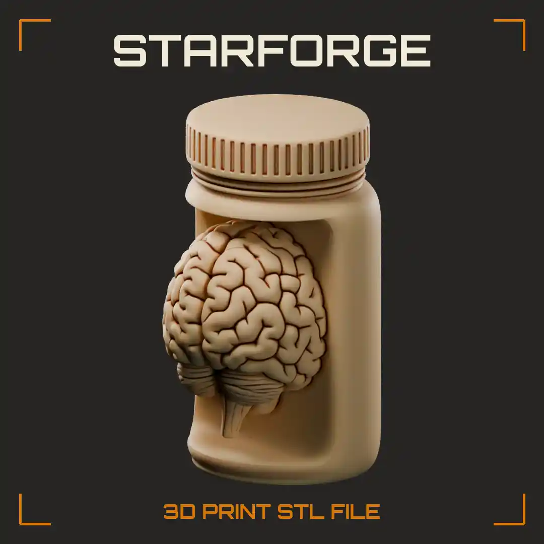 Brain Jar with Floating Brain Folds Screw Lid Wires and Round Glass Walls