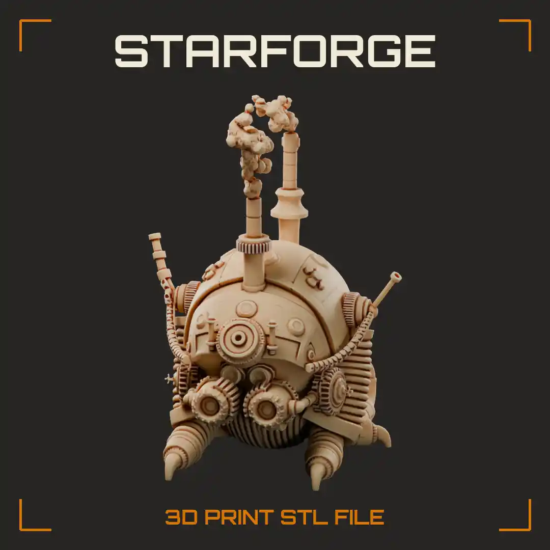 Brass Foundry Snail Monster with Twin Smoking Chimneys Riveted Shell and Coiled Drill Legs - 3D Printable STL File