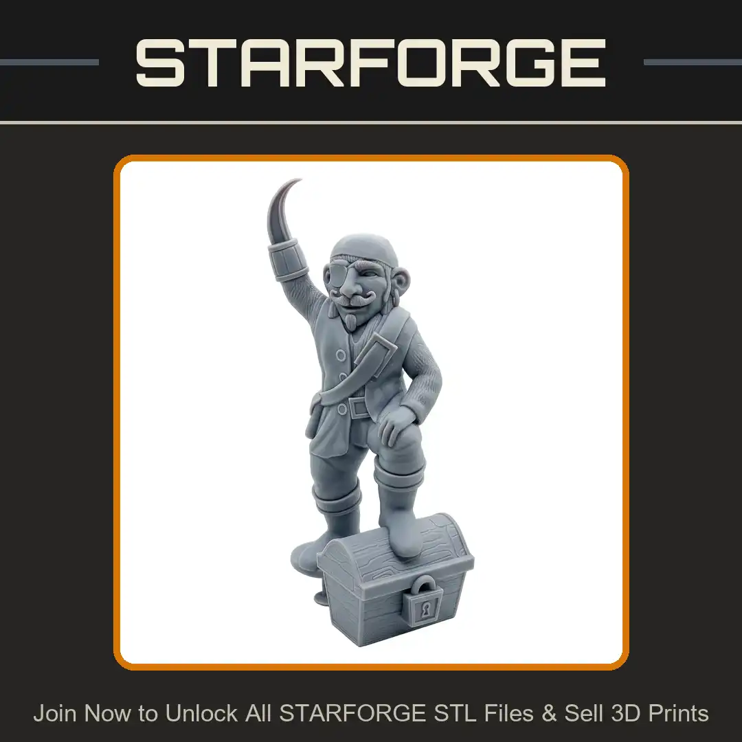 Buccaneer Pirate Dwarf Hook Hand Eye Patch Bandana Mustache Treasure Chest Padlock - 3D Printable STL File