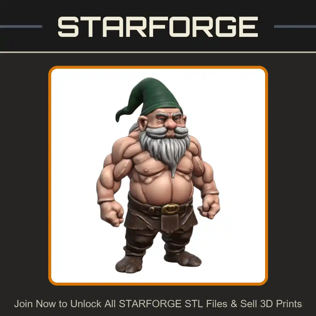 Buff Garden Gnome with Muscles for Fairy Garden Decor - 3D Printable STL File