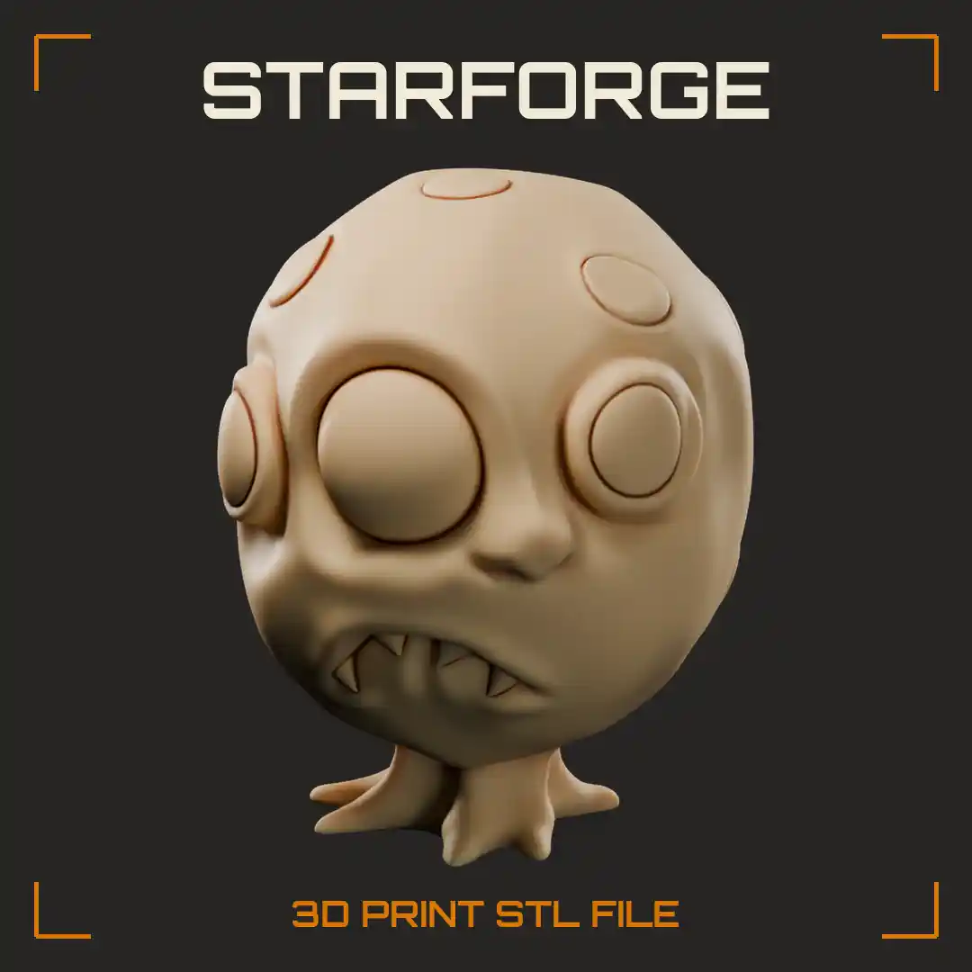 Bulbous Eyeball Blob Monster with Many Lidded Eyes Fanged Frown and Root Feet - 3D Printable STL File
