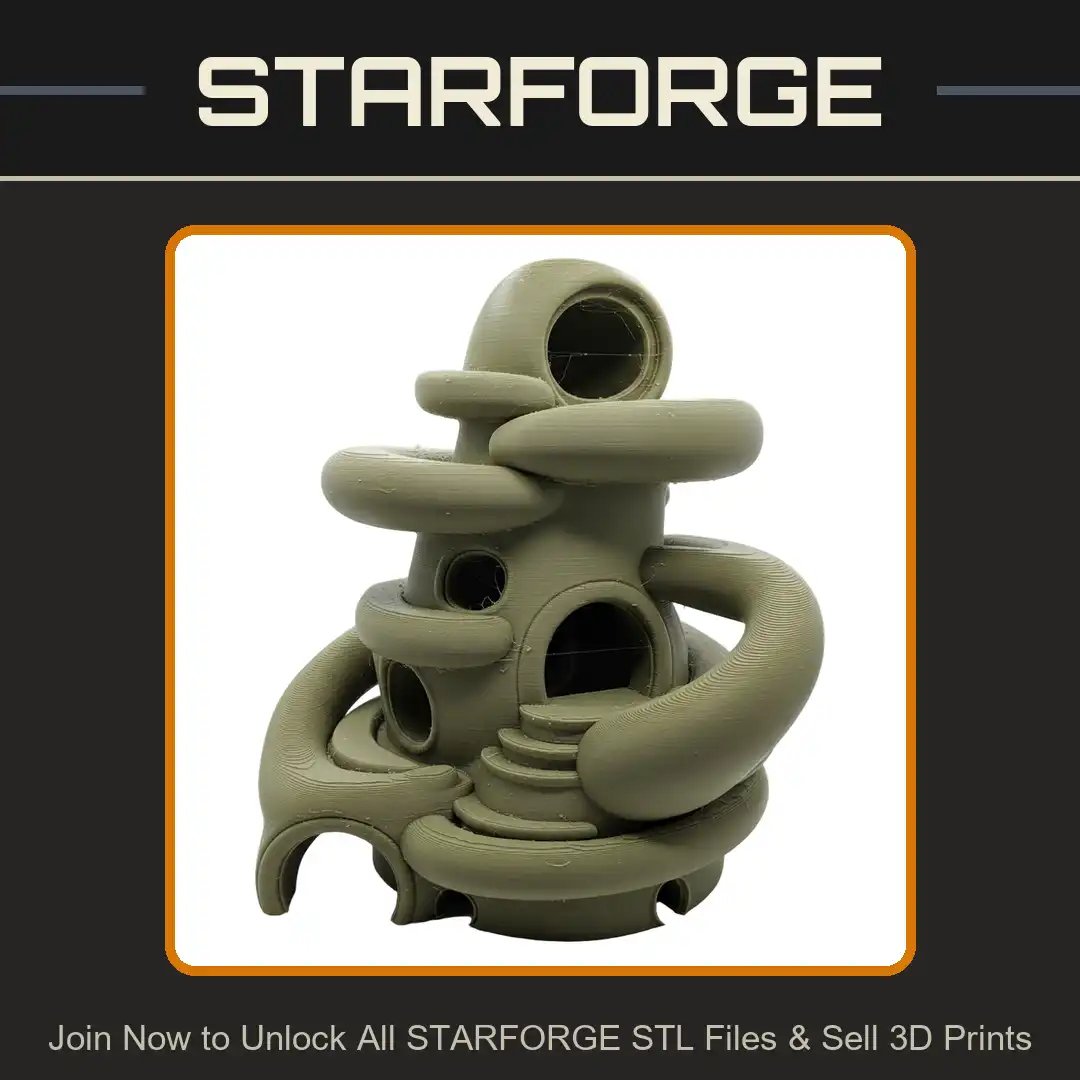 Bulbous Organic Alien Tower Hut Arched Doorway Tiered Steps Porthole Wrapped Tubes - View 1 of 2