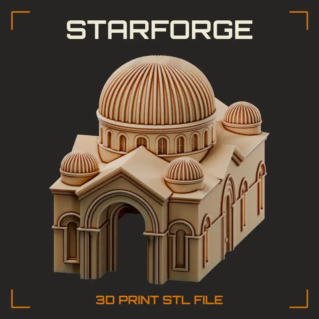 Byzantine Domed Temple with Ribbed Central Dome Corner Cupolas and Arched Portal - 3D Printable STL File