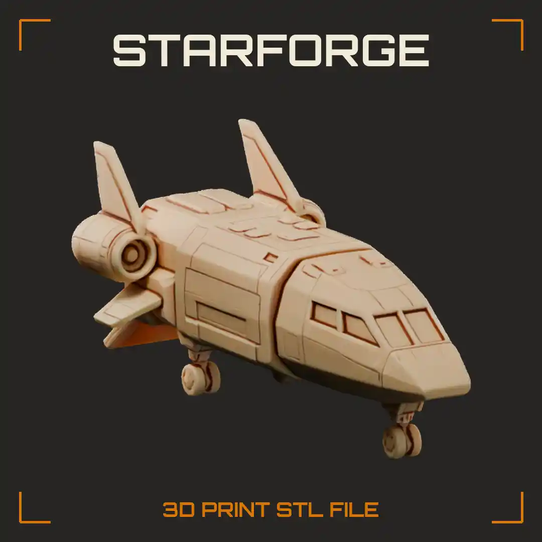 Cargo Shuttle With Rear Ramp Boxy Hull Landing Skids And Vector Engines
