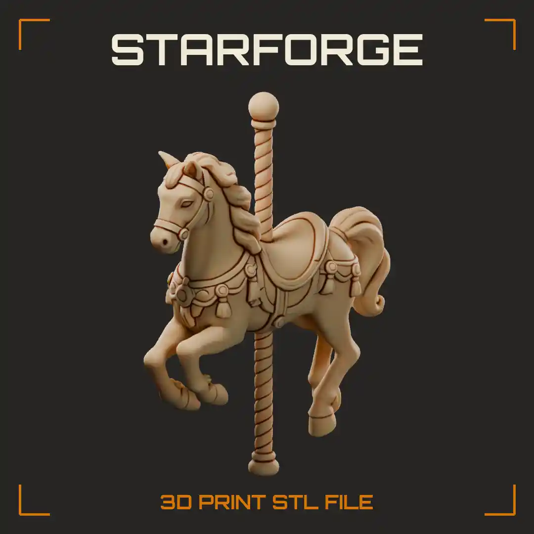Carousel Horse Ornament with Brass Pole Saddle Flowing Mane and Hanging Loop