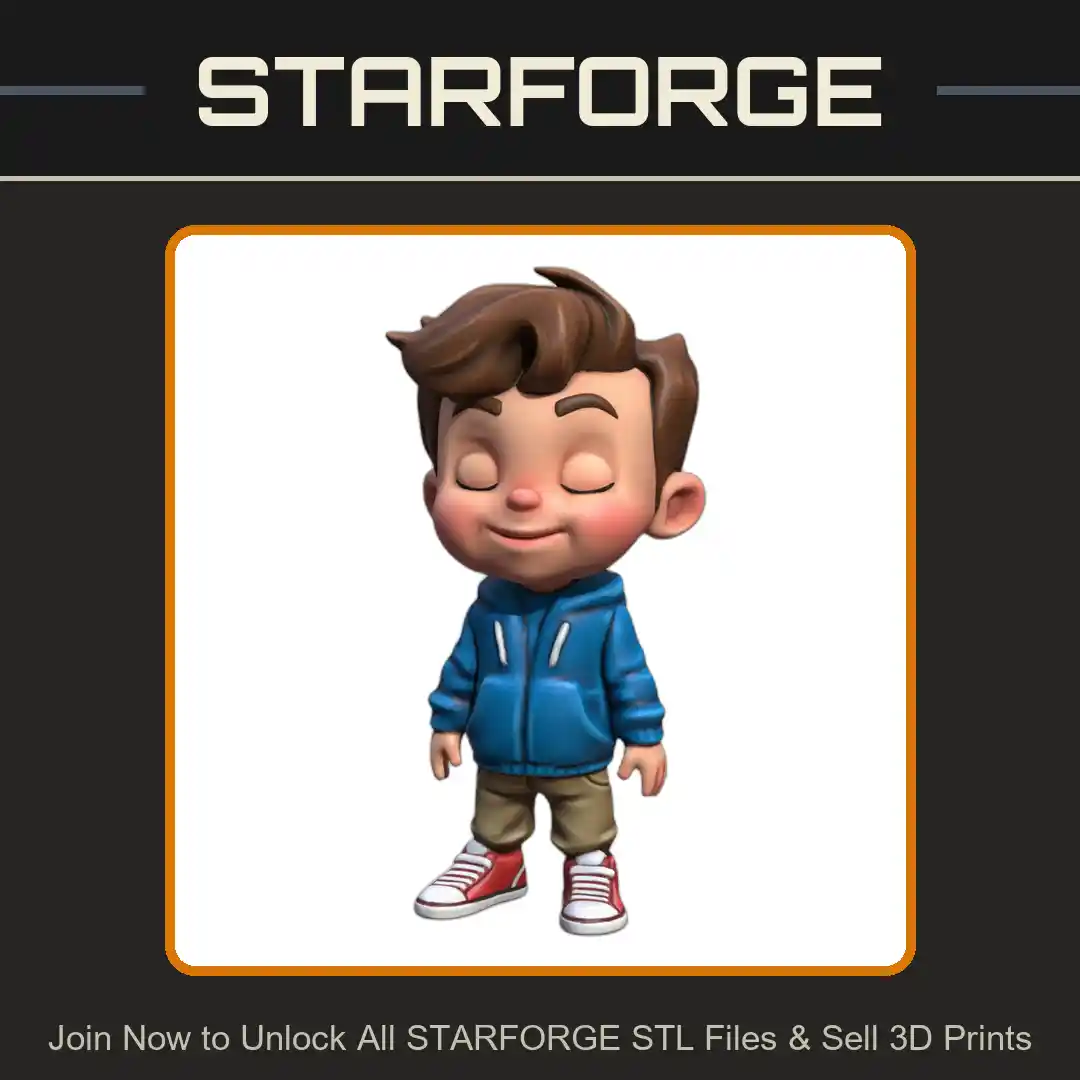 Cartoon Boy with Stylish Hair and Hoodie - 3D Printable STL File