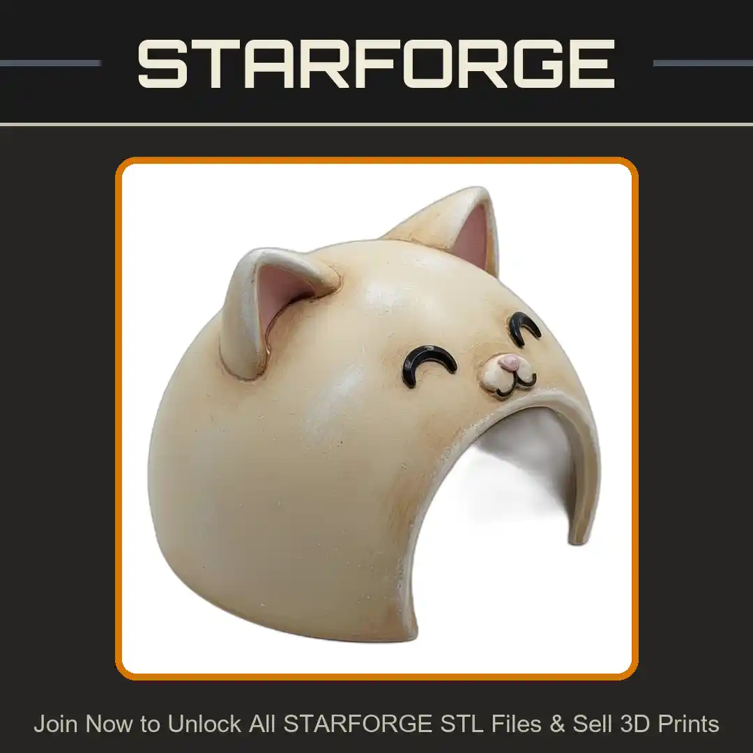 Cat Shaped Hideout Cute Ears Whiskers Entrance Hole Reptile Fish Tank - 3D Printable STL File