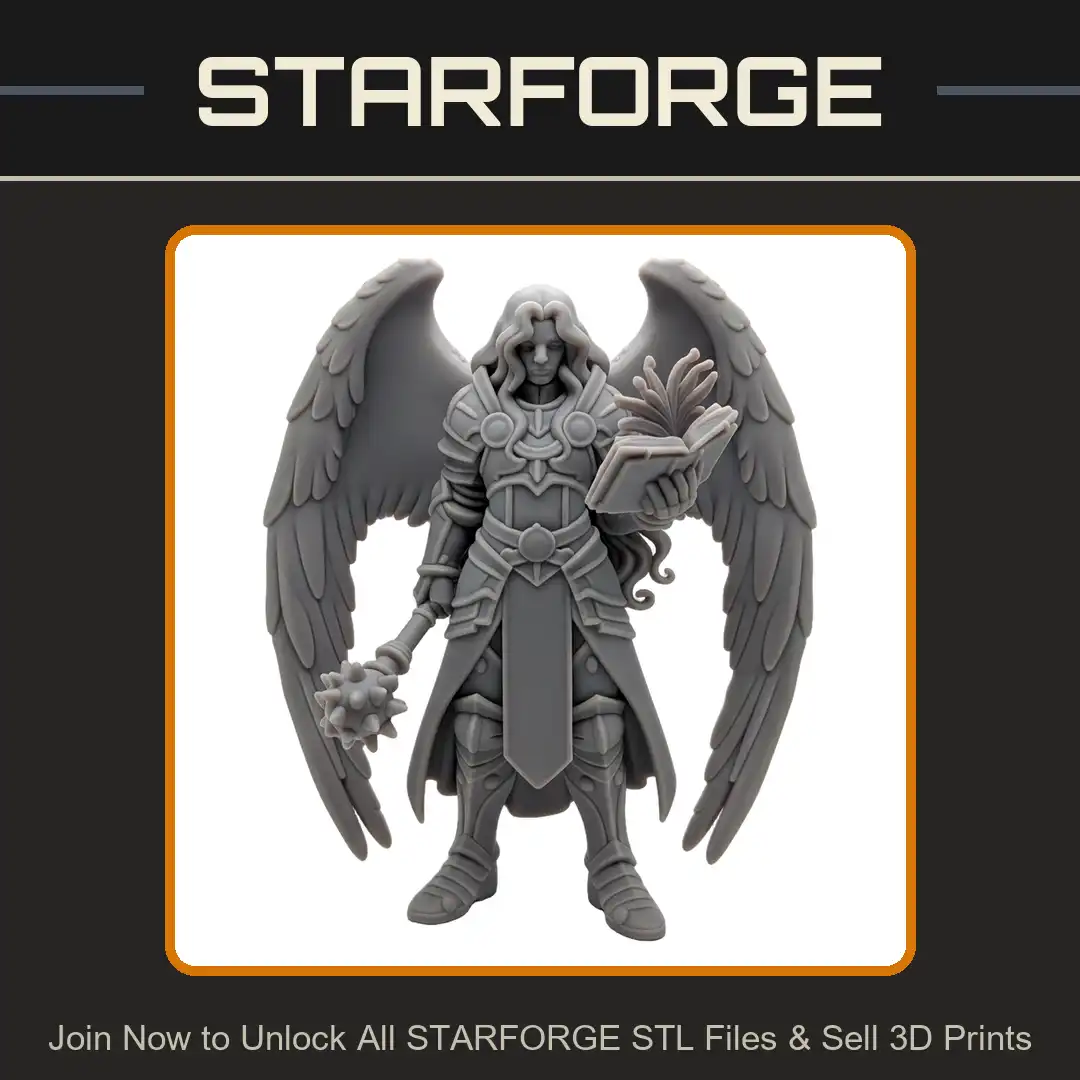 Celestial Angel Paladin Plate Armor Feathered Wings Spiked Mace Open Tome Grimoire Tabard - View 1 of 2