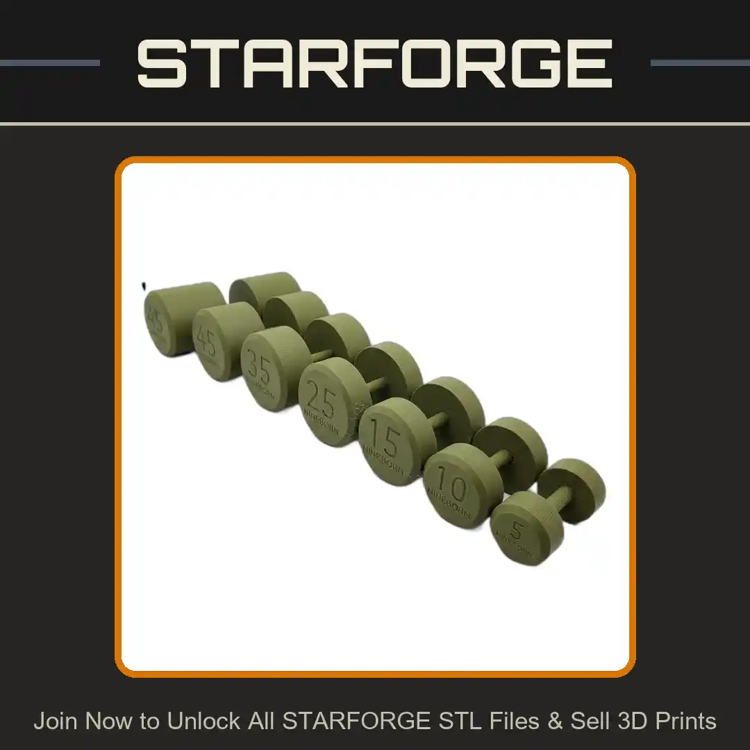 Cement Dumbbell Set with 1 Inch Metal Rod Handle and 3D Printed Shell (5-65 lbs) - 3D Printable STL File