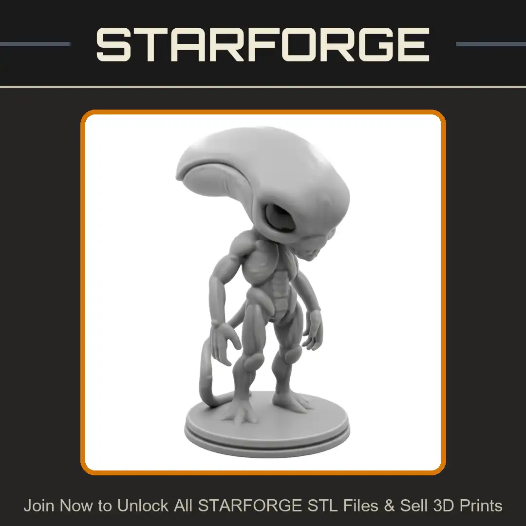 Chibi Alien Xenomorph Stylized Elongated Dome Skull Tail Segmented Abdomen Bipedal - View 1 of 2