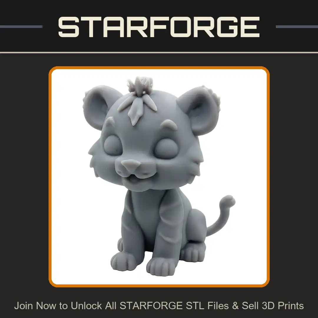 Chibi Baby Tiger Cub Sitting Striped Feline Leaf Crest Smiling Tufted Kawaii Kitten - View 1 of 2