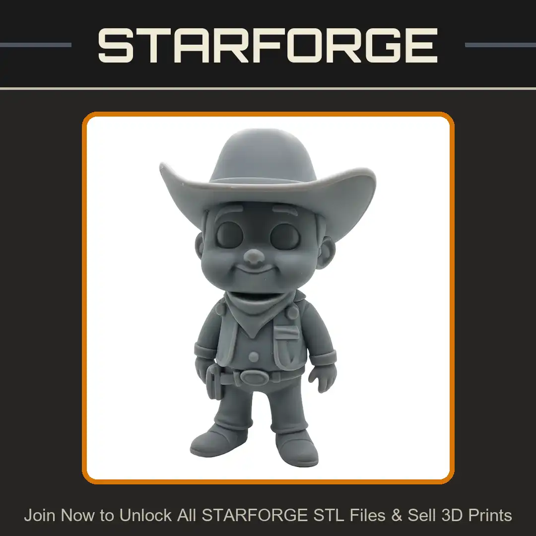 Chibi Cartoon Cowboy Sheriff Wide Brim Hat Neckerchief Bandana Vest Badge Holster Pistol Boots - View 1 of 2