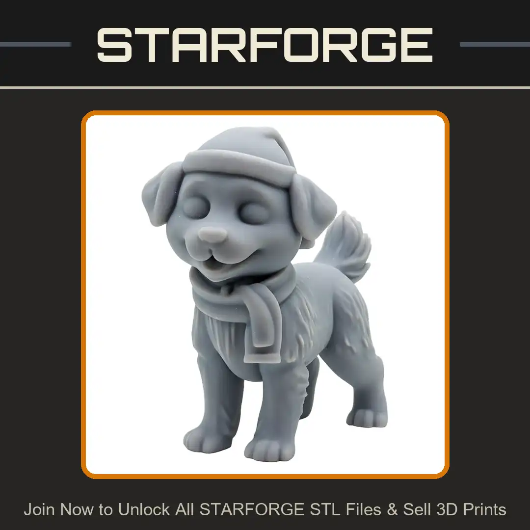 Chibi Christmas Puppy Santa Hat Winter Scarf Standing Smiling Dog Floppy Ears Furry - View 1 of 2