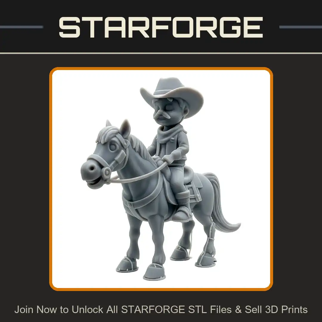 Chibi Cowboy Horse Rider Mustache Hat Bandana Saddle Pony Mounted Stylized Vest Boots - View 1 of 2