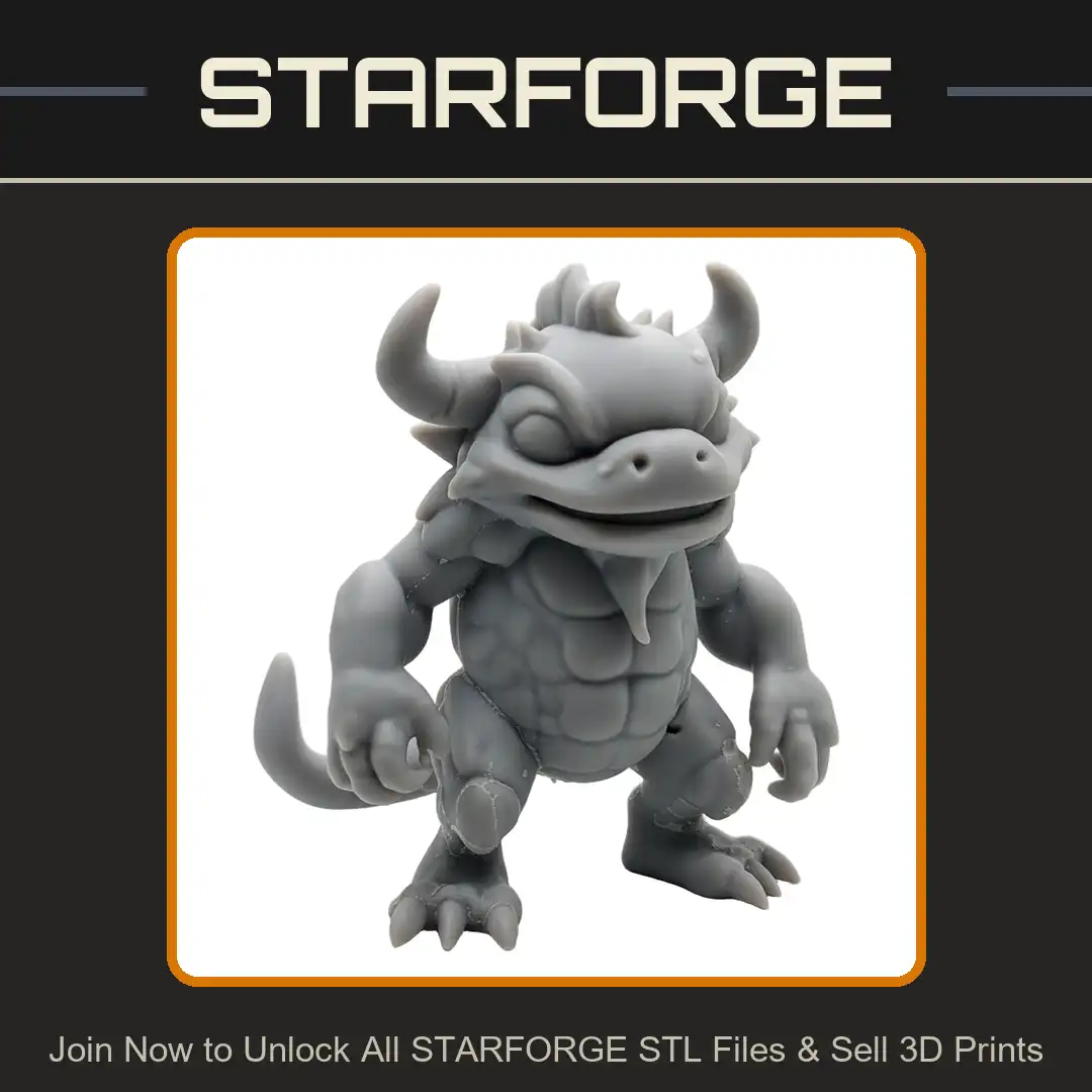 Chibi Horned Monster Muscular Abdomen Spiked Mohawk Curved Horns Clawed Feet Tail Brute - View 1 of 2