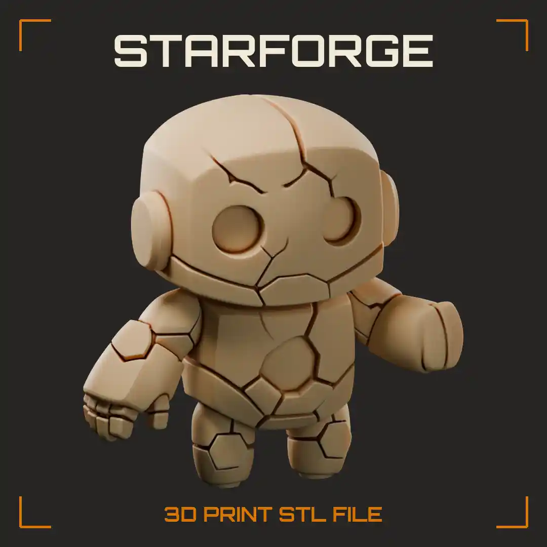 Chibi Robot with Cracked Hexagon Plated Armor Round Ear Bolts and Hollow Eyes - 3D Printable STL File