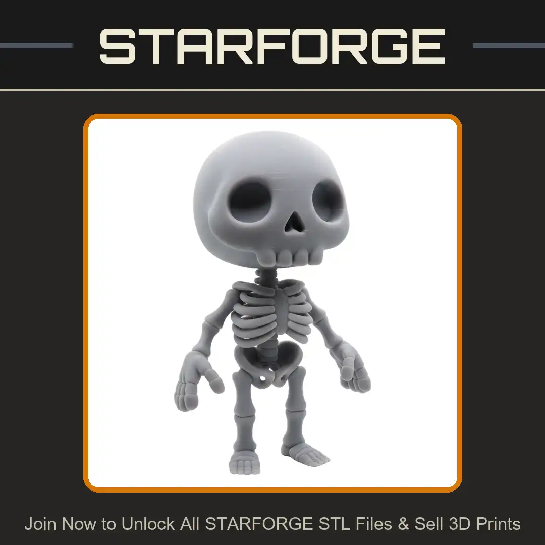 Chibi Skeleton Stylized Undead Big Head Skull Cartoon Bone Standing Ribcage Pelvis - View 1 of 2