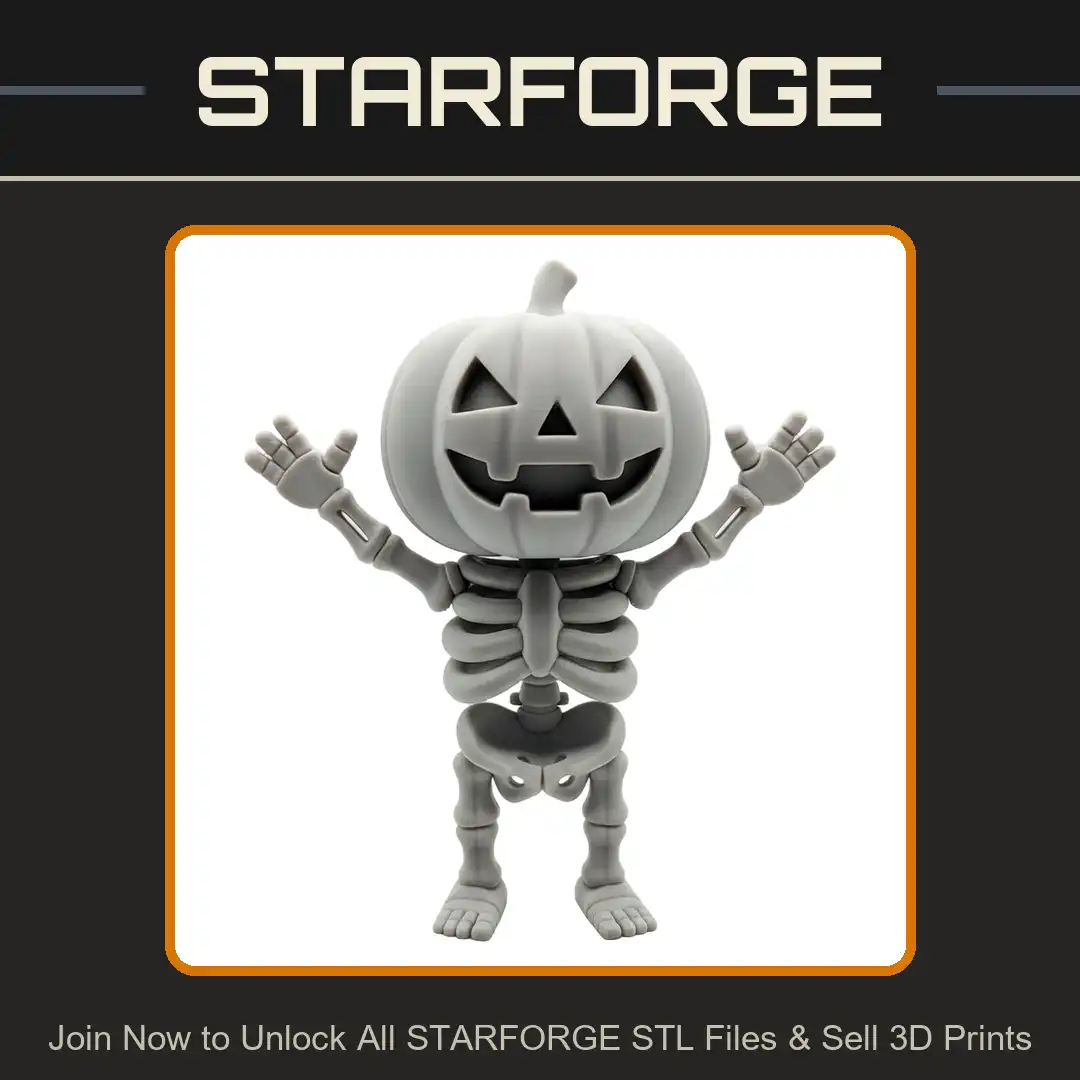 Chibi Skeleton Undead Jack O Lantern Pumpkin Head Cheering Smiling Arms Up Halloween - View 1 of 2