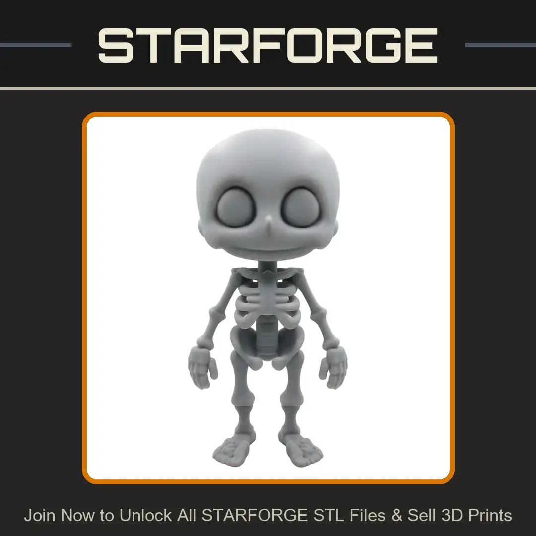 Chibi Stylized Skeleton Cute Toon Skull Bones Ribs Pelvis Spine Standing Upright - View 1 of 2