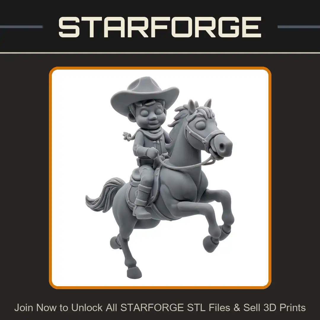 Chibi Western Cowboy Kid Riding Rearing Stallion Horse Hat Bandana Saddle Bridle Boots Reins - View 1 of 2