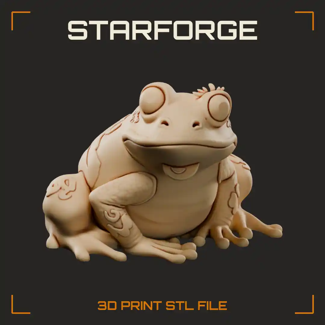 Chinese Fortune Toad with Coin in Mouth and Carved Cloud Rune Back - 3D Printable STL File