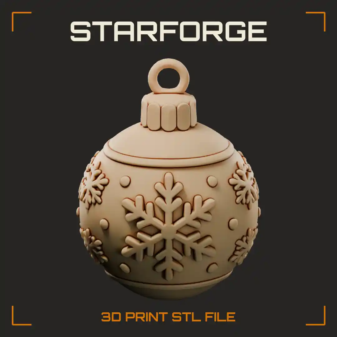 Christmas Ball Ornament With Raised Snowflake Pattern Relief And Hanging Cap Loop