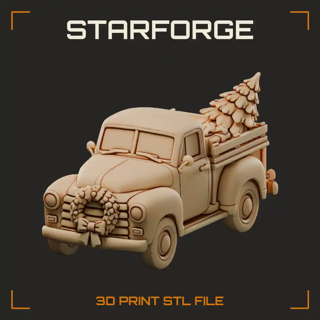 Christmas Delivery Truck With Wreath Grille Roof Rack Tree And Round Headlights