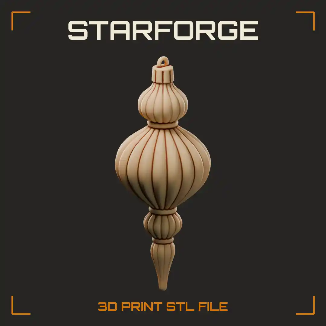 Christmas Finial Ornament with Fluted Bulb Tapered Point and Ribbed Cap