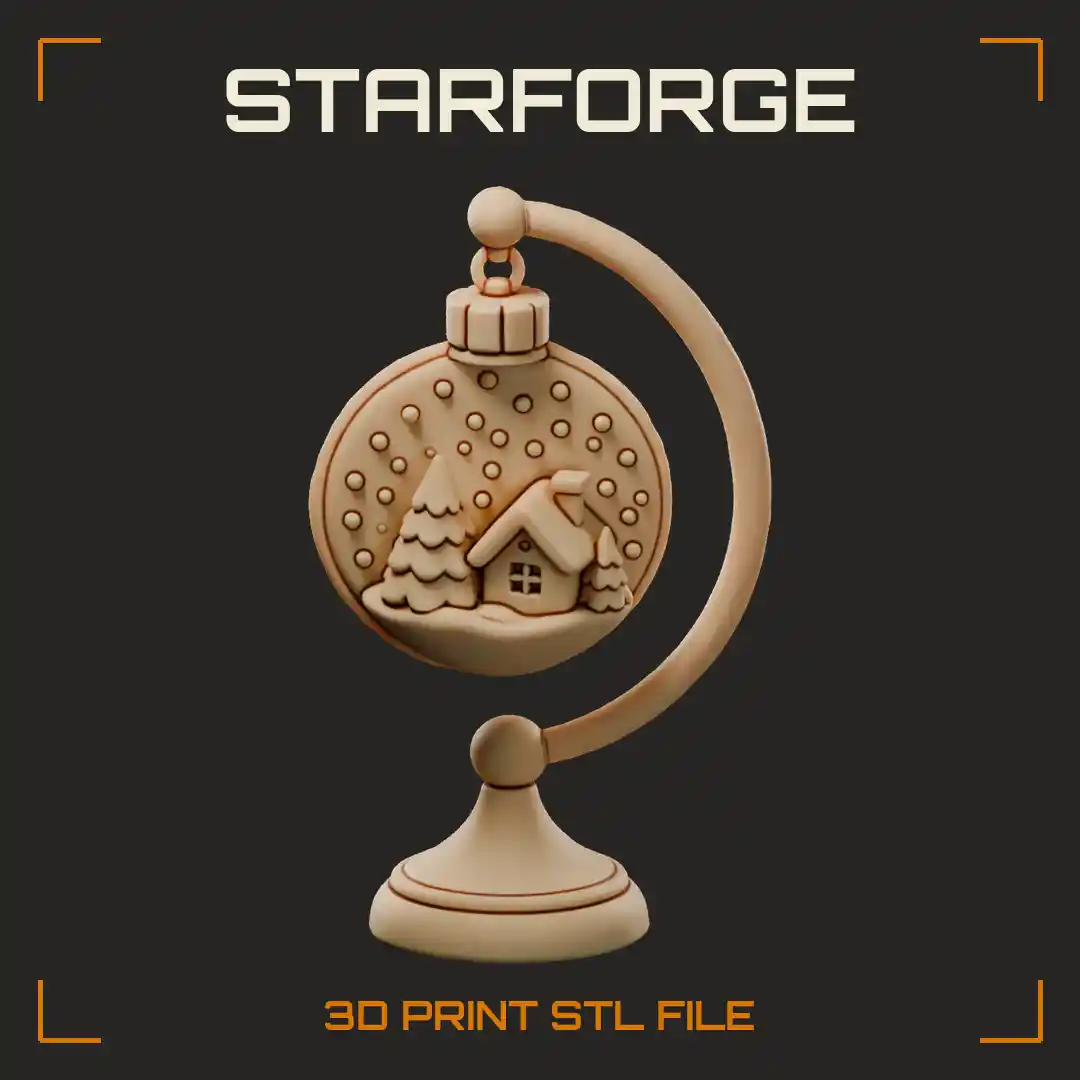 Christmas Globe Ornament On Meridian Stand With Continents And Star Finial