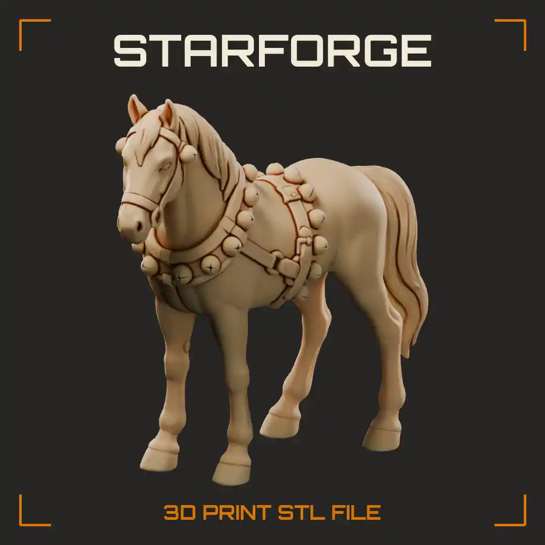 Christmas Horse Figurine Standing with Braided Mane Hooves and Jingle Bell Harness Collar