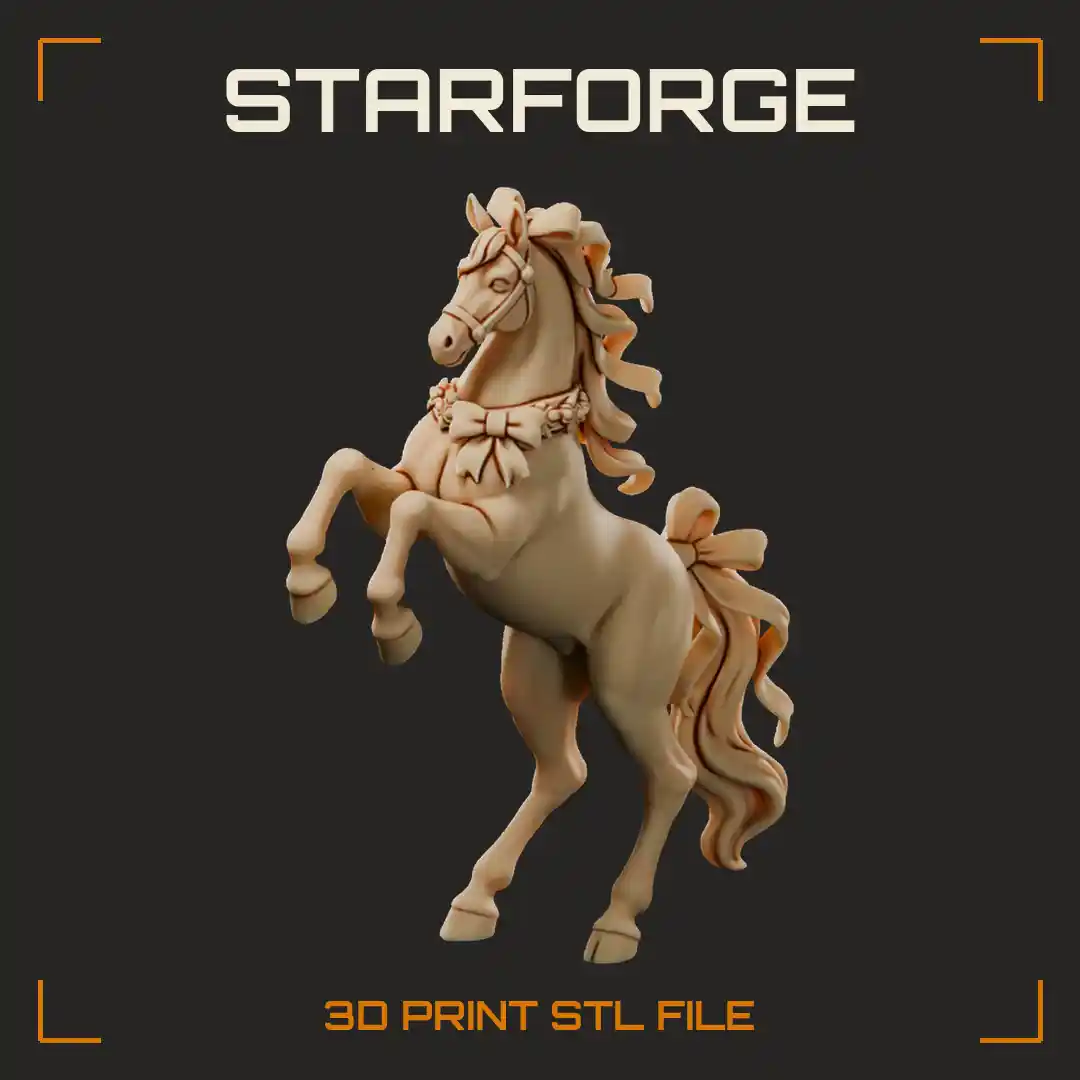 Christmas Horse Rearing With Ribbon Braided Mane Flowing Tail And Bell Bridle