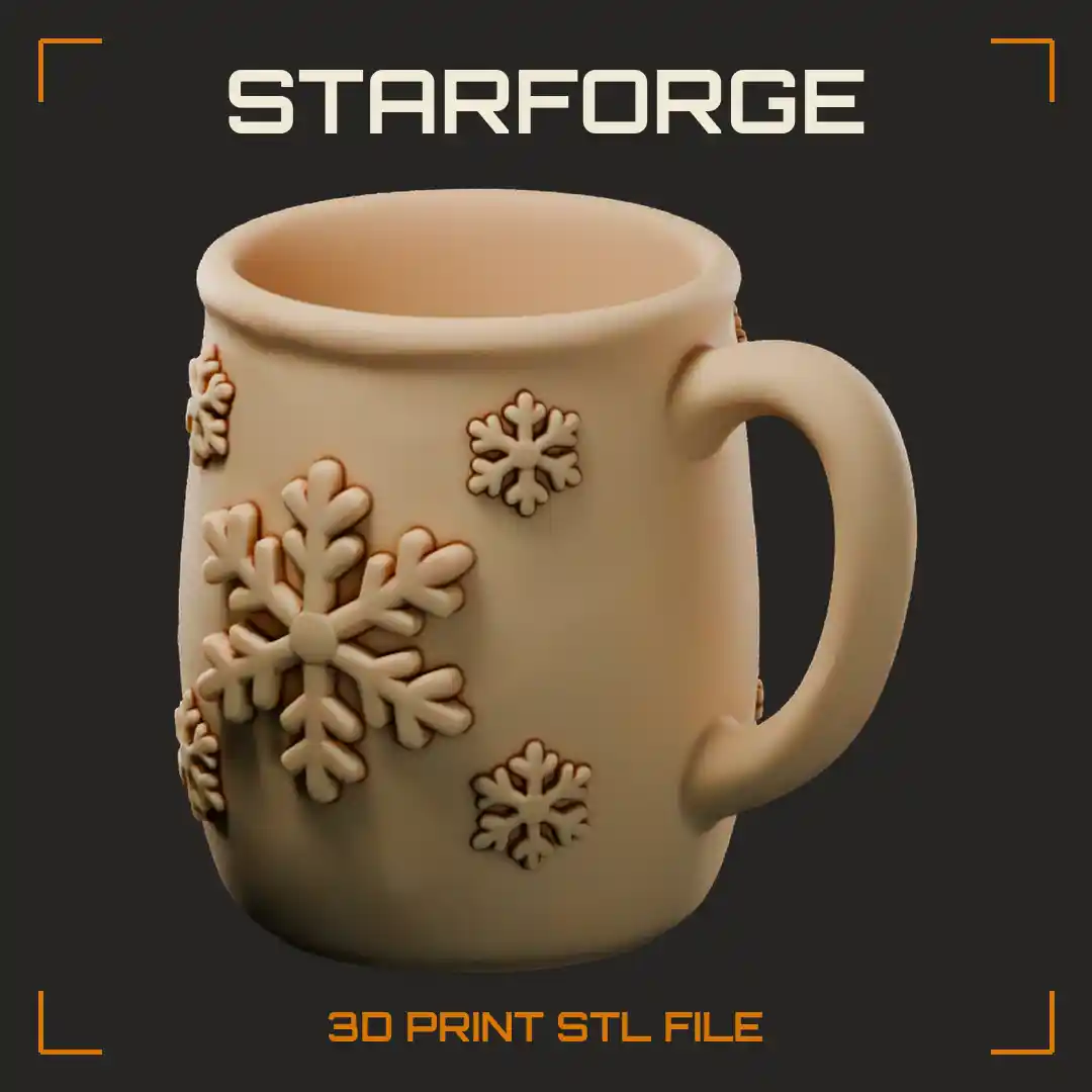 Christmas Mug with Snowflake Relief Body and Curled Loop Handle