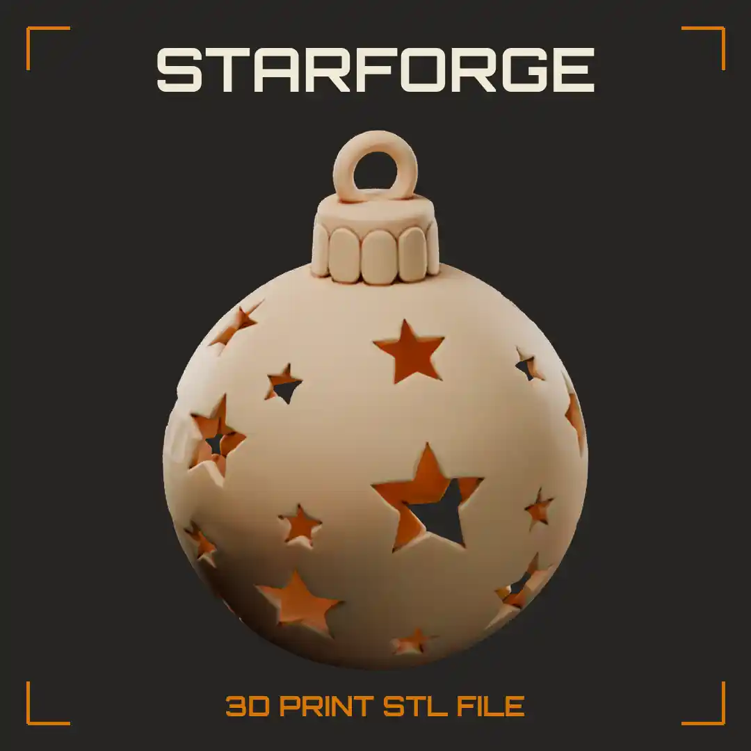 Christmas Ornament Ball with Pierced Star Cutouts and Crown Cap
