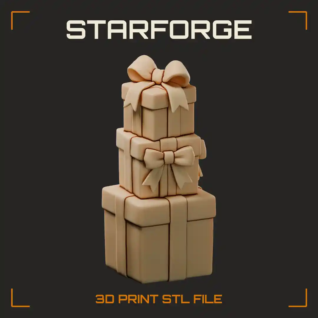 Christmas Present Stack With Three Wrapped Boxes Ribbons And Top Bow