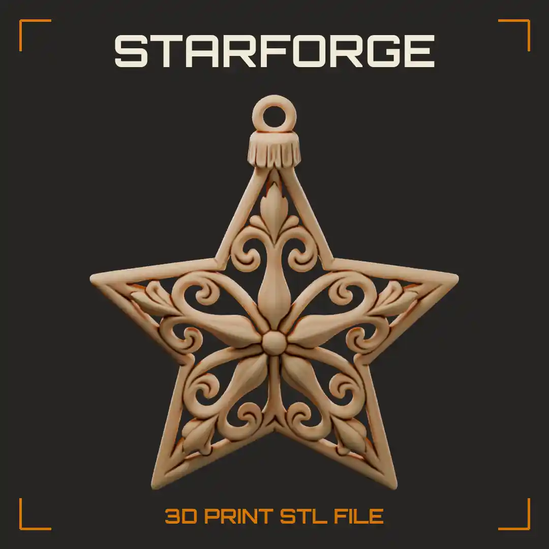 Christmas Star Ornament With Filigree Scrollwork Rays Pierced Center And Loop