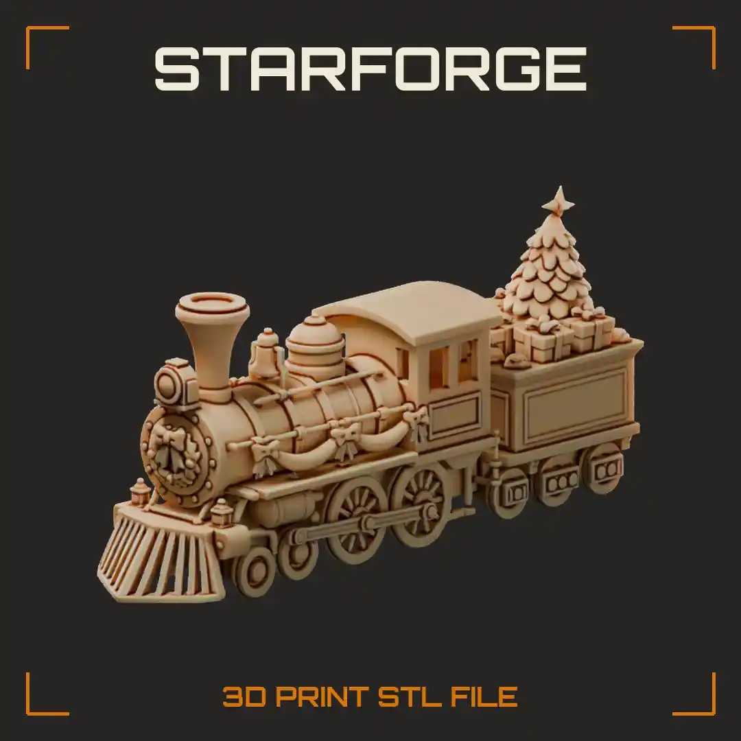 Christmas Steam Locomotive with Cowcatcher Tall Smokestack Boiler and Driving Wheels