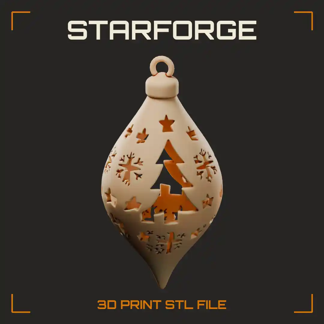 Christmas Teardrop Ornament with Star Cutouts Pointed Tip and Hanging Loop