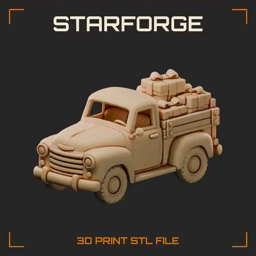 Christmas Truck With Stacked Gift Crates Rounded Fenders Headlights And Wheels