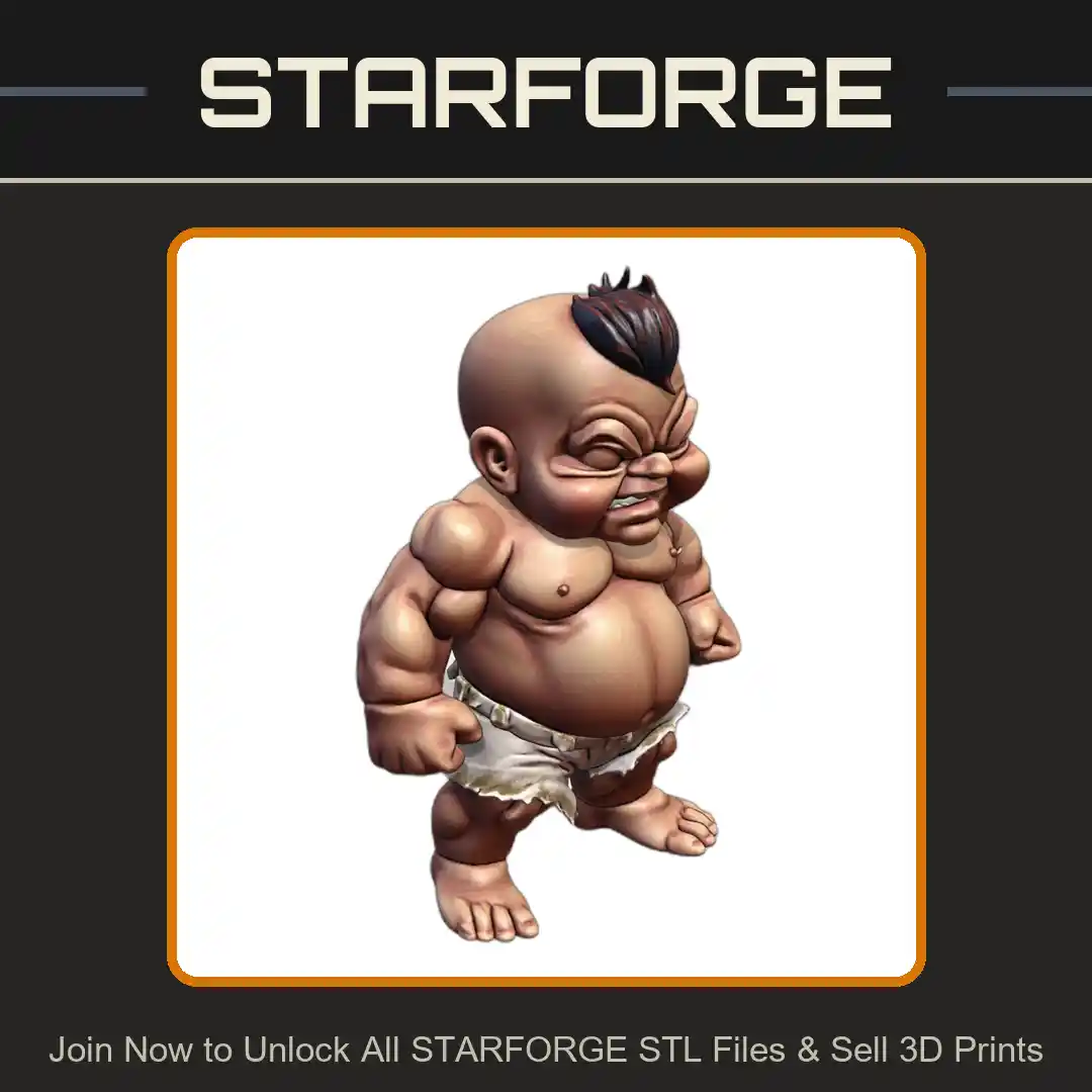 Chubby Baby Muscle Man Parody Figurine with Mohawk and Shorts - 3D Printable STL File