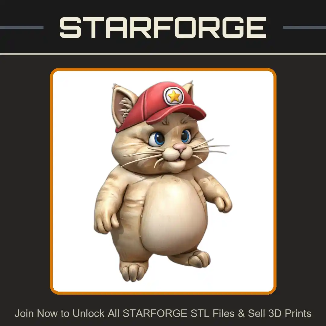 Chubby Cat Wearing Cap Cute Anime Style Animal Character - 3D Printable STL File