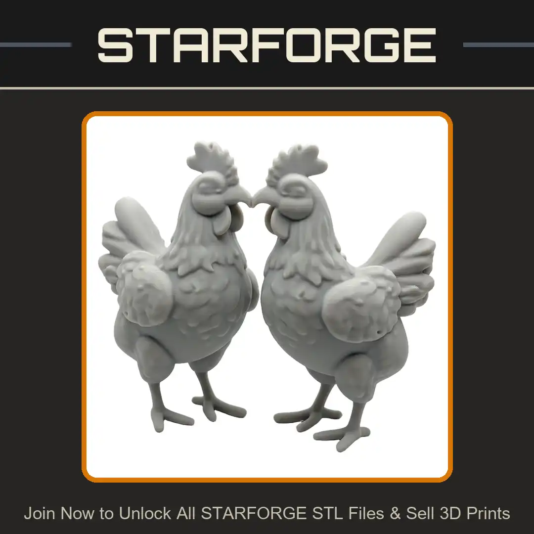 Chubby Fat Round Stylized Chicken Rooster Hen Pair Kissing Beaks Bird Poultry Barnyard - View 1 of 2