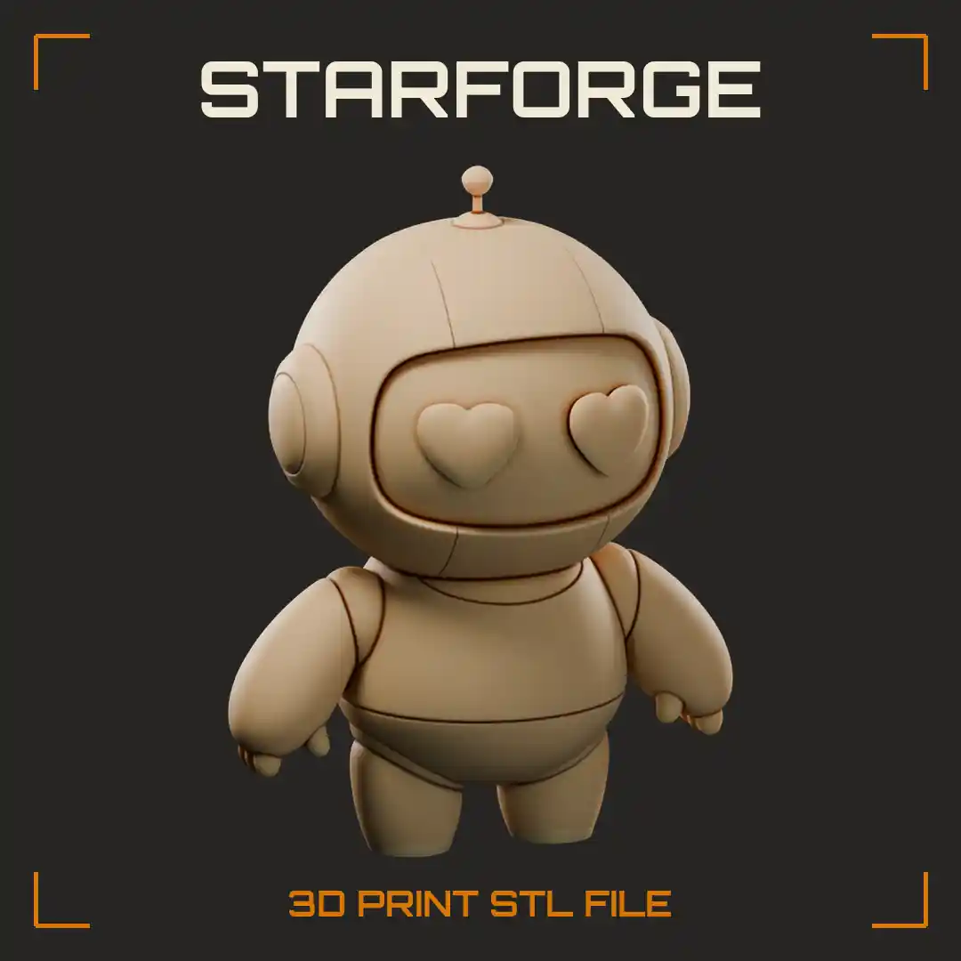 Chubby Little Robot with Heart Eyes Visor Round Helmet and Antenna