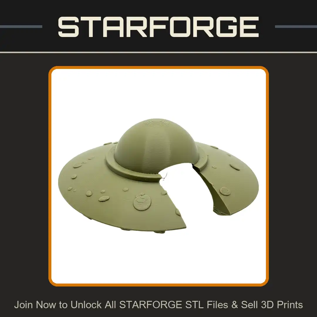 Classic Flying Saucer UFO Alien Spacecraft Sectional Cutaway Dome Riveted Hull Starship - View 1 of 2