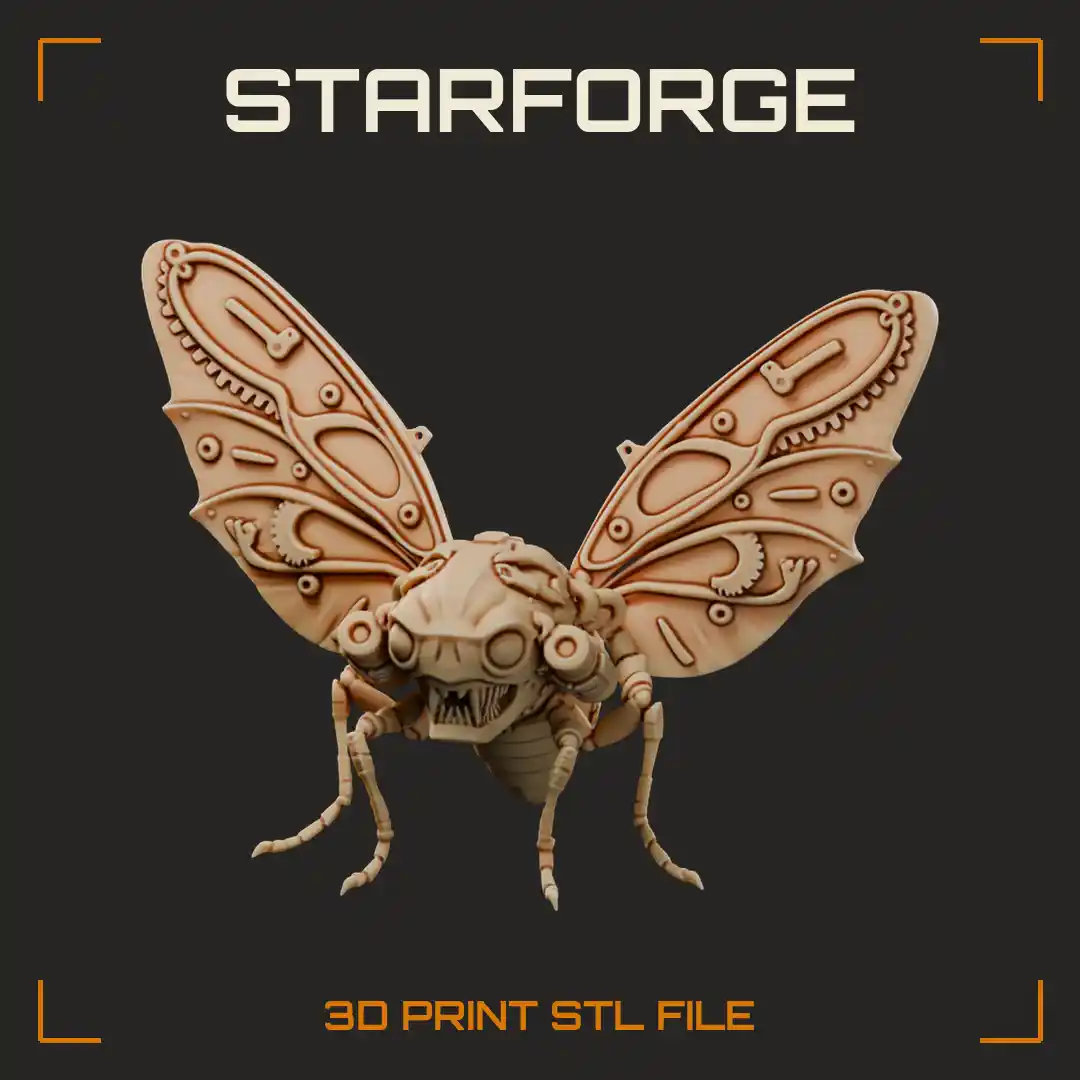Clockwork Ash Moth with Riveted Filigree Wings Fanged Jaws and Segmented Abdomen - 3D Printable STL File