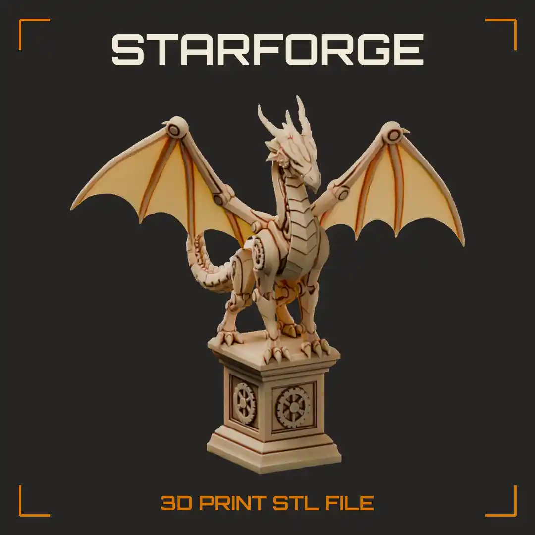 Clockwork Dragon Statue on Pedestal with Gear Wings Brass Scales and Pipes
