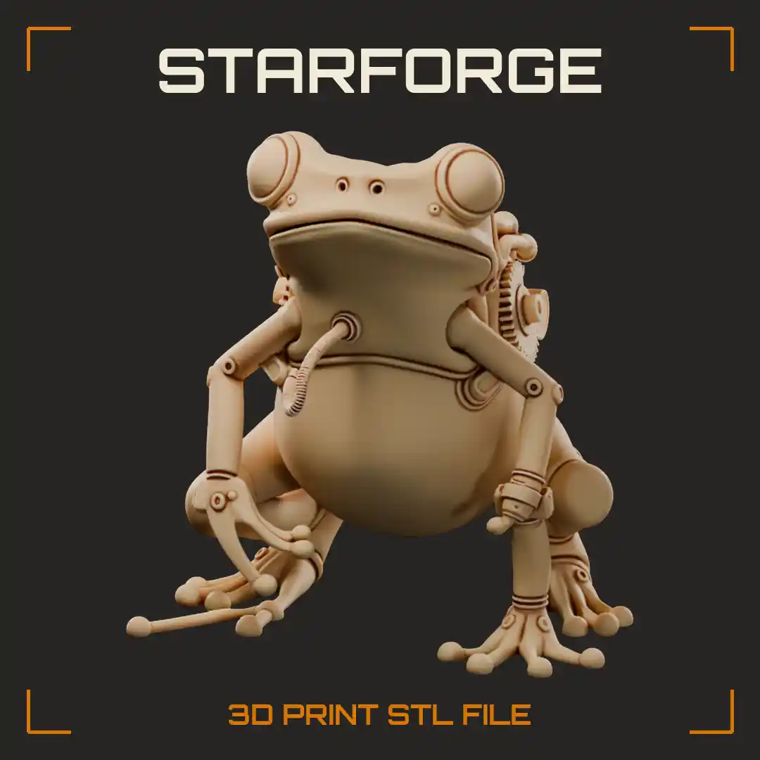 Clockwork Frog with Goggle Eyes Brass Gear Flanks and Piston Jointed Legs - 3D Printable STL File