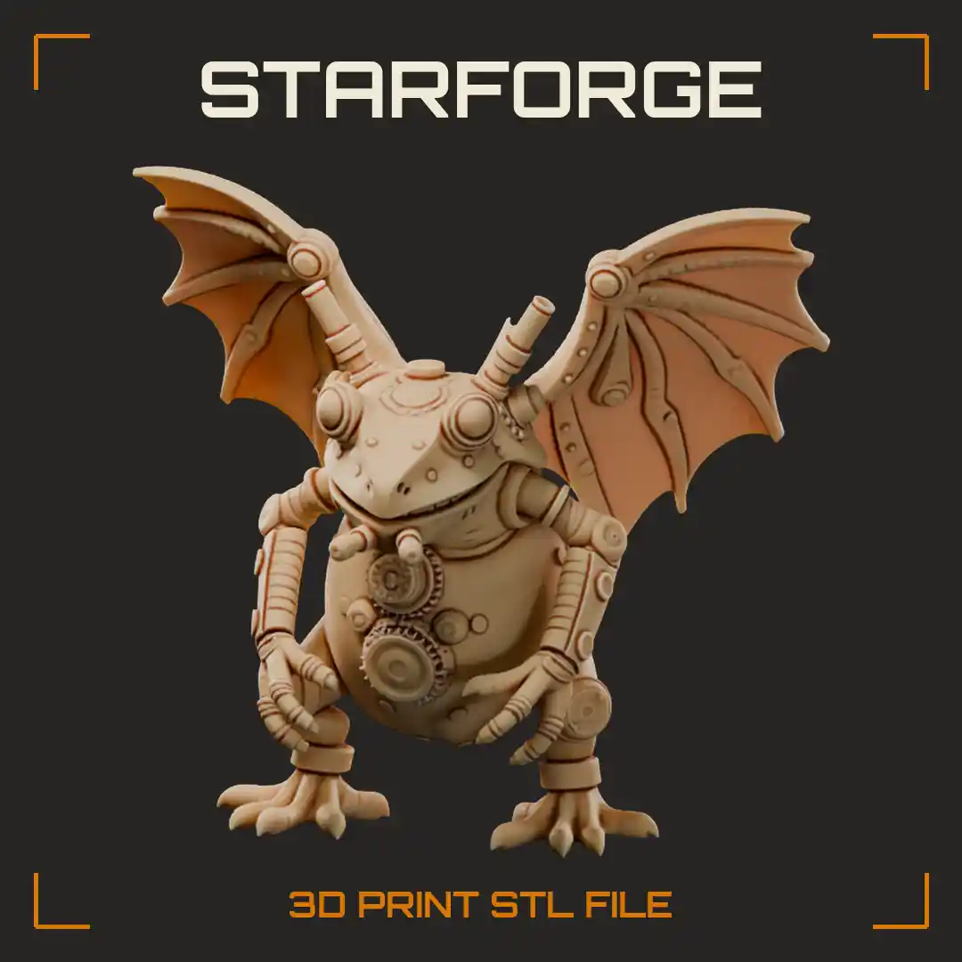 Clockwork Toad with Bat Wings Brass Boiler Belly and Riveted Piston Limbs - 3D Printable STL File