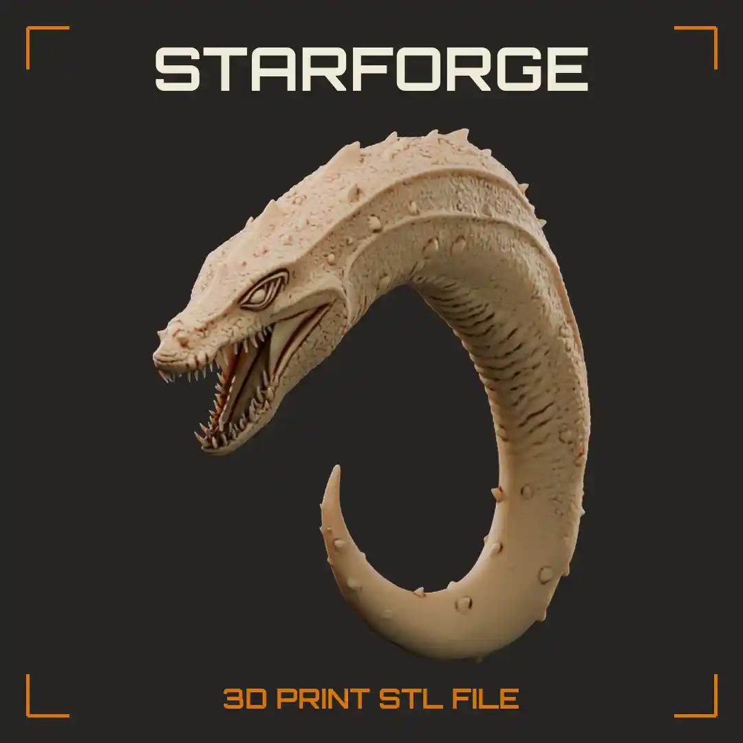 Coiled Giant Sandworm with Fanged Gaping Jaws Spiked Ridge and Hooked Tail - 3D Printable STL File