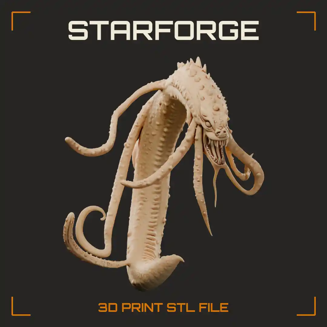 Coiled Spiked Serpent Horror with Dangling Tentacles and Fanged Maw - 3D Printable STL File
