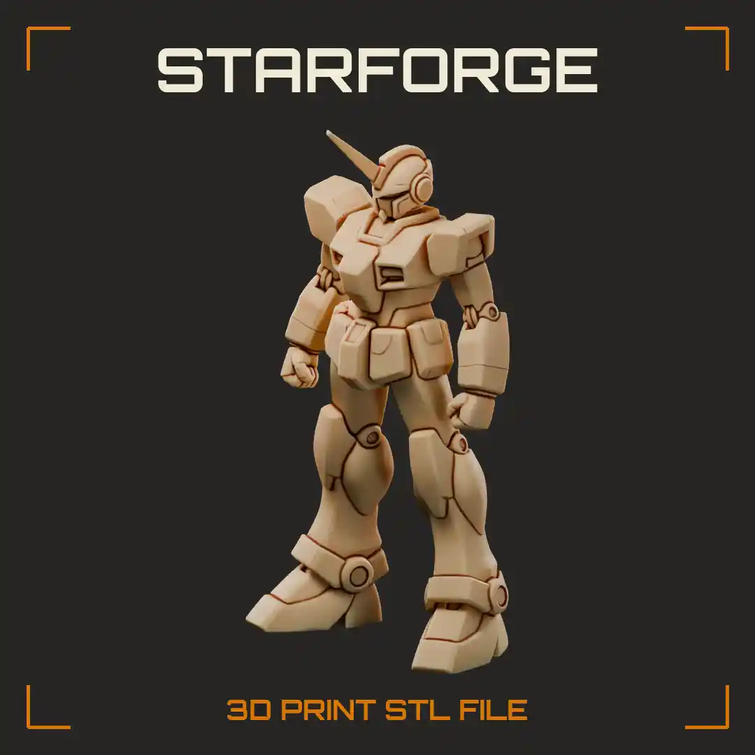 Commander Anime Robot with Single Horn Antenna Command Head Armored Shoulders and Heavy Rifle